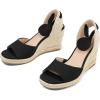 image:imagemysoft Womens Wedge Sandals Open Toe Espadrilles Platform Ankle Strap Lace Up Summer ShoesBlack