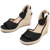 image:imagemysoft Womens Wedge Sandals Open Toe Espadrilles Platform Ankle Strap Lace Up Summer ShoesBlack Frayed