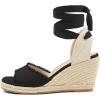 image:imagemysoft Womens Wedge Sandals Open Toe Espadrilles Platform Ankle Strap Lace Up Summer ShoesBlack Frayed