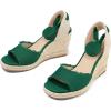 image:imagemysoft Womens Wedge Sandals Open Toe Espadrilles Platform Ankle Strap Lace Up Summer ShoesGreen Frayed