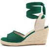 image:imagemysoft Womens Wedge Sandals Open Toe Espadrilles Platform Ankle Strap Lace Up Summer ShoesGreen Frayed