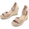 image:imagemysoft Womens Wedge Sandals Open Toe Espadrilles Platform Ankle Strap Lace Up Summer ShoesKhaki