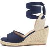 image:imagemysoft Womens Wedge Sandals Open Toe Espadrilles Platform Ankle Strap Lace Up Summer ShoesNavy Frayed