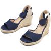 image:imagemysoft Womens Wedge Sandals Open Toe Espadrilles Platform Ankle Strap Lace Up Summer ShoesNavy Frayed