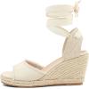 image:imagemysoft Womens Wedge Sandals Open Toe Espadrilles Platform Ankle Strap Lace Up Summer ShoesOffwhite Frayed