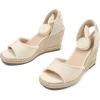 image:imagemysoft Womens Wedge Sandals Open Toe Espadrilles Platform Ankle Strap Lace Up Summer ShoesOffwhite Frayed