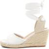 image:imagemysoft Womens Wedge Sandals Open Toe Espadrilles Platform Ankle Strap Lace Up Summer ShoesWhite Frayed