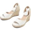 image:imagemysoft Womens Wedge Sandals Open Toe Espadrilles Platform Ankle Strap Lace Up Summer ShoesWhite Frayed