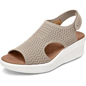 image:imagemysoft Walking Sandals for Women  Comfortable Wedge Sandals with Arch Support  Breathable Knit Open Toe Summer Shoes  Lightweight Non Slip Beach Sandals with Adjustable Hook and Loop StrapBeige