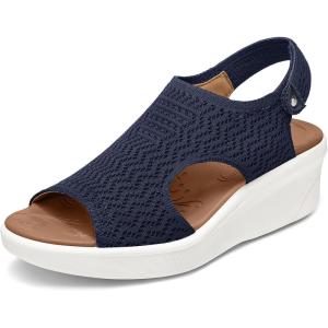 image:imagemysoft Walking Sandals for Women  Comfortable Wedge Sandals with Arch Support  Breathable Knit Open Toe Summer Shoes  Lightweight Non Slip Beach Sandals with Adjustable Hook and Loop StrapNavy