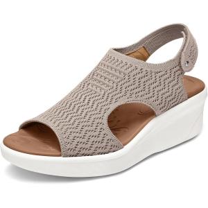 image:imagemysoft Walking Sandals for Women  Comfortable Wedge Sandals with Arch Support  Breathable Knit Open Toe Summer Shoes  Lightweight Non Slip Beach Sandals with Adjustable Hook and Loop StrapTaupe