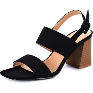 image:imagemysoft Womens Block Heels Chunky Square Open Toe Sandals Ankle Strap Stacked 3 inch Heeled Dress ShoesBlack