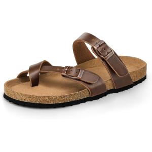 image:imagemysoft Womens Cork Footbed Sandals Double Adjustable Buckle Slide Sandals Slip On Walking Summer ShoesAged Brown