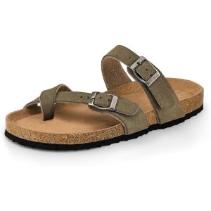 image:imagemysoft Womens Cork Footbed Sandals Double Adjustable Buckle Slide Sandals Slip On Walking Summer ShoesOlive