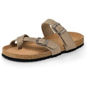 image:imagemysoft Womens Cork Footbed Sandals Double Adjustable Buckle Slide Sandals Slip On Walking Summer ShoesStone