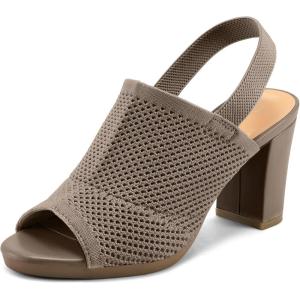 image:imagemysoft Womens Knit Chunky Block High Heels Elastic Slingback Open Toe 3 Inch Heeled SandalsTaupe