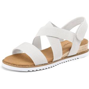 image:imagemysoft Womens Low Wedge Sandals Comfortable Open Toe Casual Espadrilles Elastic Ankle Strap Slip on Summer Walking ShoesWhite