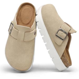 image:imagemysoft Womens Platform Clogs Cork Footbed Mules 17 Inch Lightweight Sole with Arch Support Footbed Closed Toe Slip On Potato ShoesBeige