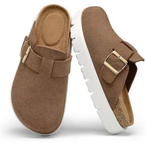 image:imagemysoft Womens Platform Clogs Cork Footbed Mules 17 Inch Lightweight Sole with Arch Support Footbed Closed Toe Slip On Potato ShoesChestnut