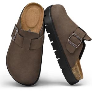 image:imagemysoft Womens Platform Clogs Cork Footbed Mules 17 Inch Lightweight Sole with Arch Support Footbed Closed Toe Slip On Potato ShoesChocolate Brown