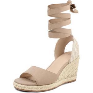 image:imagemysoft Womens Wedge Sandals Open Toe Espadrilles Platform Ankle Strap Lace Up Summer ShoesKhaki