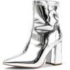 image:imagemysoft Womens GoGo Boots Mid Calf Block Heel Ankle Boots Pointed Toe Patent Leather Side Zipper Booties