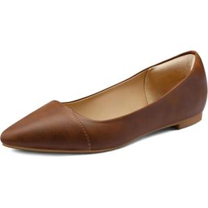 image:imagemysoft Womens Pointed Toe Ballet Flats Slip On Dress Shoes with Comfort Heel ProtectionBrown
