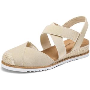 image:imagemysoft Womens Wedge Sandals Low Heel Comfortable Closed Toe Espadrilles Slipon Elastic Ankle Strap Walking Shoes