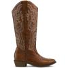 image:imagemysoft Womens Cowboy Boots Mid Calf Western Embroidered Pointed Toe Chunky Heel Pull On Cowgirl Boots Fit Medium Wide WidthBrown