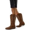 image:imagemysoft Womens Cowboy Boots Mid Calf Western Embroidered Pointed Toe Chunky Heel Pull On Cowgirl Boots Fit Medium Wide WidthBrown