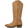 image:imagemysoft Womens Cowboy Boots Mid Calf Western Embroidered Pointed Toe Chunky Heel Pull On Cowgirl Boots Fit Medium Wide WidthChestnut Brown