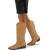 image:imagemysoft Womens Cowboy Boots Mid Calf Western Embroidered Pointed Toe Chunky Heel Pull On Cowgirl Boots Fit Medium Wide WidthChestnut Brown
