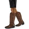 image:imagemysoft Womens Cowboy Boots Mid Calf Western Embroidered Pointed Toe Chunky Heel Pull On Cowgirl Boots Fit Medium Wide WidthDark Brown