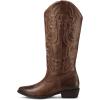 image:imagemysoft Womens Cowboy Boots Mid Calf Western Embroidered Pointed Toe Chunky Heel Pull On Cowgirl Boots Fit Medium Wide WidthDark Brown