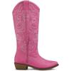 image:imagemysoft Womens Cowboy Boots Mid Calf Western Embroidered Pointed Toe Chunky Heel Pull On Cowgirl Boots Fit Medium Wide WidthHot Pink