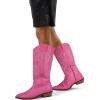 image:imagemysoft Womens Cowboy Boots Mid Calf Western Embroidered Pointed Toe Chunky Heel Pull On Cowgirl Boots Fit Medium Wide WidthHot Pink