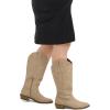 image:imagemysoft Womens Cowboy Boots Mid Calf Western Embroidered Pointed Toe Chunky Heel Pull On Cowgirl Boots Fit Medium Wide WidthLight Khaki