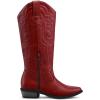 image:imagemysoft Womens Cowboy Boots Mid Calf Western Embroidered Pointed Toe Chunky Heel Pull On Cowgirl Boots Fit Medium Wide WidthRed
