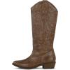 image:imagemysoft Womens Cowboy Boots Mid Calf Western Embroidered Pointed Toe Chunky Heel Pull On Cowgirl Boots Fit Medium Wide WidthSolid Brown