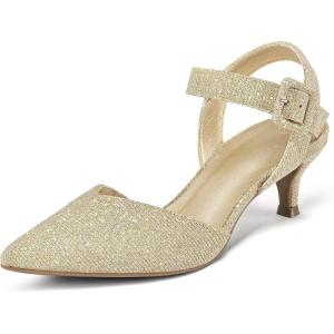 image:imagemysoft Womens Kitten Heels Pumps 2 Inch Low Heel Closed Toe Dress Shoes for Wedding Party Office Comfort Fit Medium Wide WidthGold Glitter