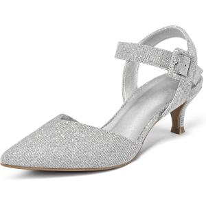image:imagemysoft Womens Kitten Heels Pumps 2 Inch Low Heel Closed Toe Dress Shoes for Wedding Party Office Comfort Fit Medium Wide WidthSilver Glitter