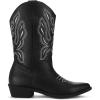 image:imagemysoft Womens Western Cowboy Boots Embroidered MidCalf Pointed Toe Cowgirl BootBlackwhite Embroidery