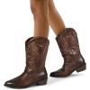 image:imagemysoft Womens Western Cowboy Boots Embroidered MidCalf Pointed Toe Cowgirl BootDark Brown