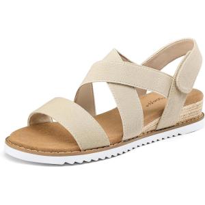 image:imagemysoft Womens Wedge Sandals Casual Low Heel Comfortable Walking Espadrilles Elastic Strap Slip on ShoesBeige