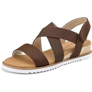 image:imagemysoft Womens Wedge Sandals Casual Low Heel Comfortable Walking Espadrilles Elastic Strap Slip on ShoesBrown