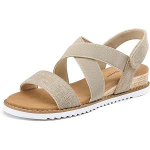 image:imagemysoft Womens Wedge Sandals Casual Low Heel Comfortable Walking Espadrilles Elastic Strap Slip on ShoesLinen