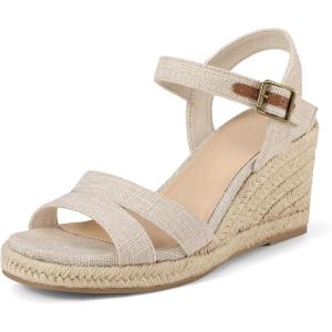 image:imagemysoft Womens Espadrilles Open Toe Wedge Sandals Ankle Strap Summer Dressy ShoesBeige