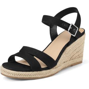 image:imagemysoft Womens Espadrilles Open Toe Wedge Sandals Ankle Strap Summer Dressy ShoesBlack