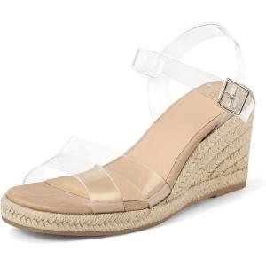 image:imagemysoft Womens Espadrilles Open Toe Wedge Sandals Ankle Strap Summer Dressy ShoesClear