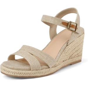 image:imagemysoft Womens Espadrilles Open Toe Wedge Sandals Ankle Strap Summer Dressy ShoesLinen